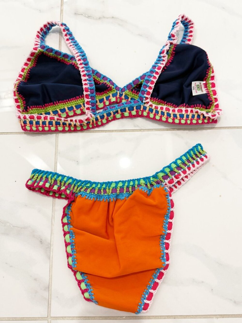 LOCOLOCO BRAZIL O/S Crochet resort wear surf style quick dry Orange Bikini Set - Picture 3 of 7